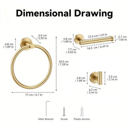 4-Piece Bathroom Towel Holder Set with Robe Hooks - Brushed Gold, Wall-Mounted