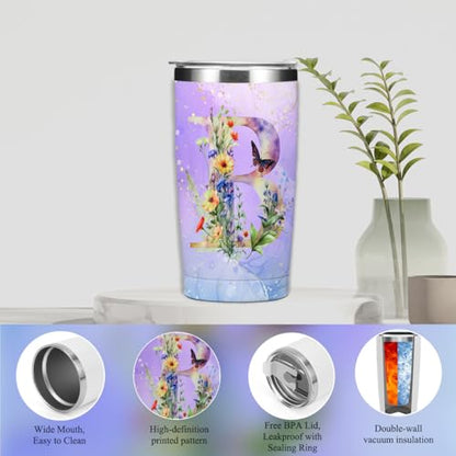 Personalized Monogram Gift Set with 20 oz Tumbler Makeup Bag and Pens for Women