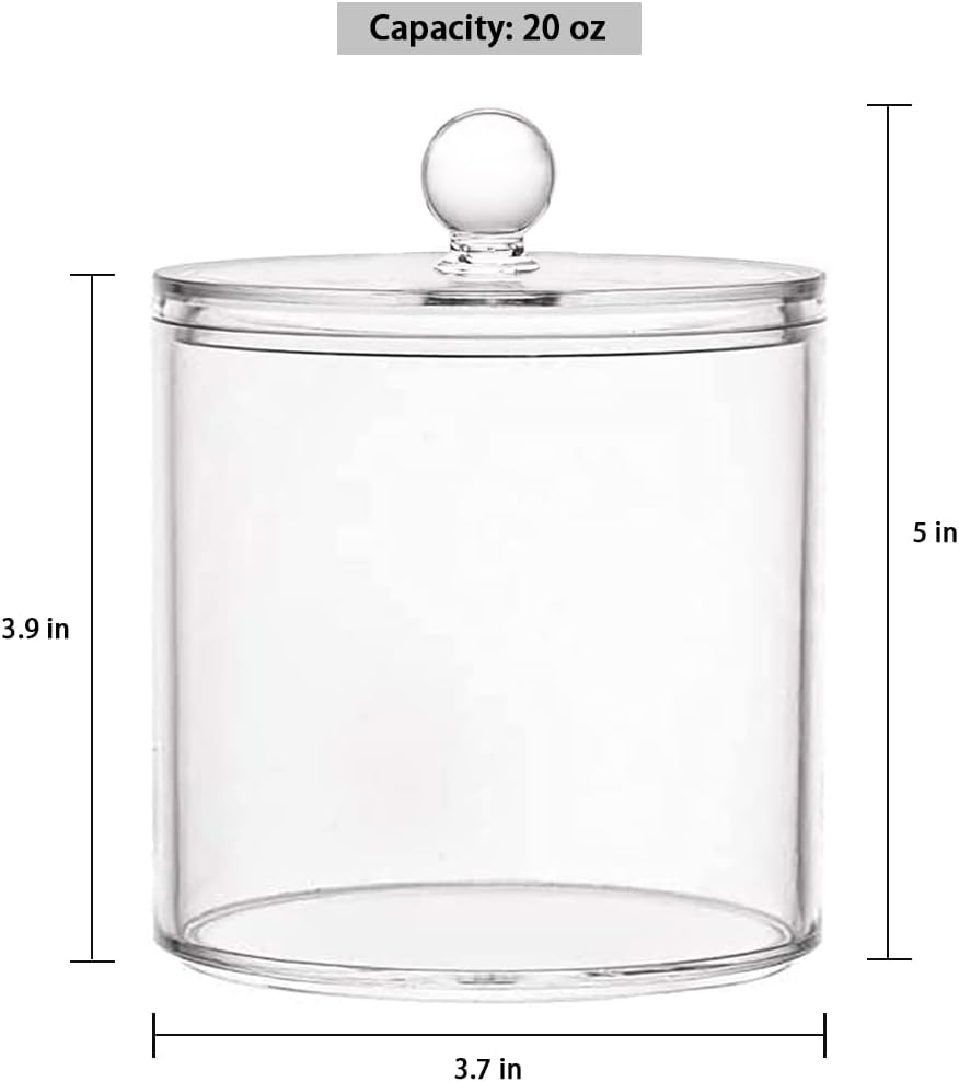 Skiennix 20-Ounce Qtip Holder Canister Set - Clear Plastic Apothecary Jars for Bathroom Organization (2 Pack)