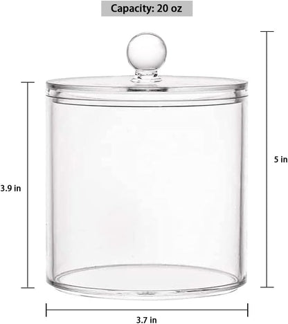 Skiennix 20-Ounce Qtip Holder Canister Set - Clear Plastic Apothecary Jars for Bathroom Organization (2 Pack)