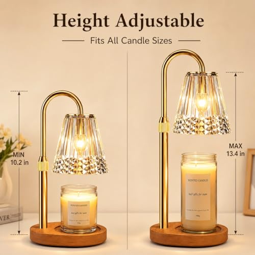 Yellow Candle Warmer Lamp with Timer & Dimmer – Adjustable Height, Flameless Safe Design