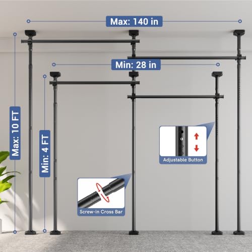 Black Room Divider Tension Curtain Rod 28-140 Inch No Drilling Adjustable Privacy Screen