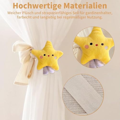 Star Curtain Tiebacks 2 Pack - Cartoon Star Shape Bedroom Accessories for Nursery & Kids Room Decor