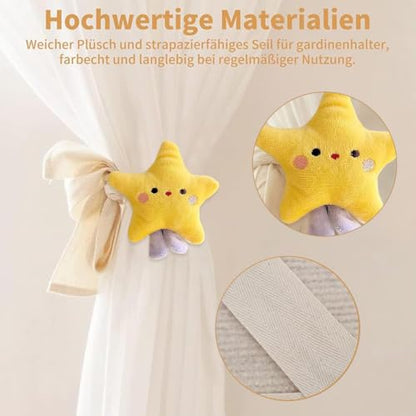 Star Curtain Tiebacks 2 Pack - Cartoon Star Shape Bedroom Accessories for Nursery & Kids Room Decor
