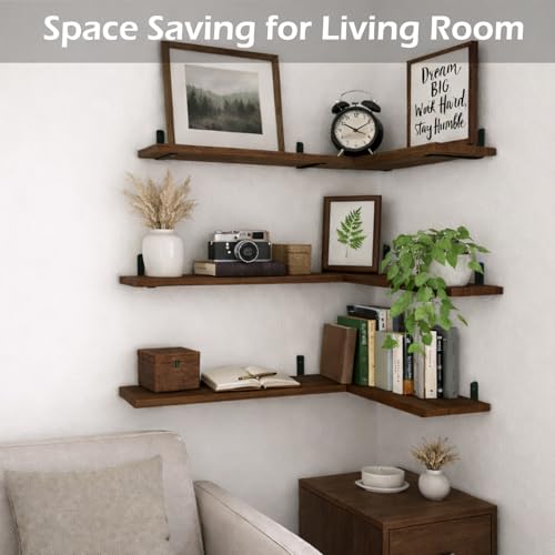 Set of 6 Wooden Floating Wall Shelves - Rustic Farmhouse Wall Storage