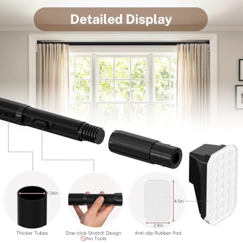 Extra Long Tension Curtain Rod 39-173 Inch No Drilling Black - Heavy Duty Support
