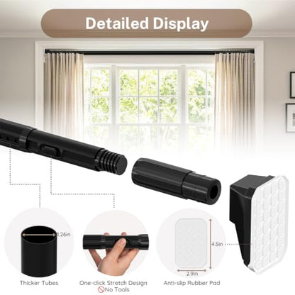Extra Long Tension Curtain Rod 39-173 Inch No Drilling Black - Heavy Duty Support