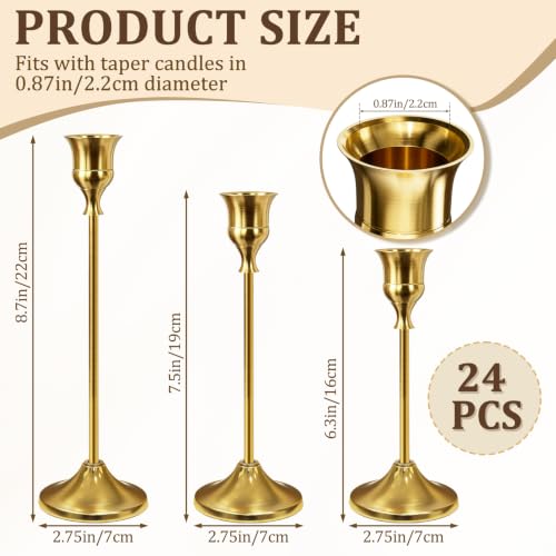 24Pcs Gold Taper Candle Holders Vintage Centerpieces Set