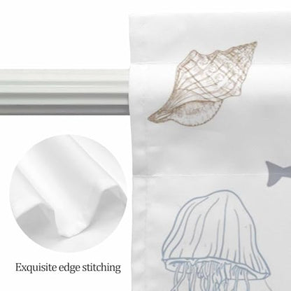 JasmineM 3 Piece Coastal Watercolor Kitchen Curtain Set - 27.5"W x 24"L