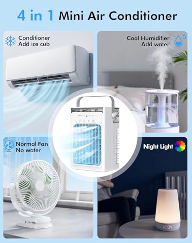 SOLEEY Portable Air Conditioner Gray - Mini Evaporative Cooler with 3 Wind Speeds & Night Light