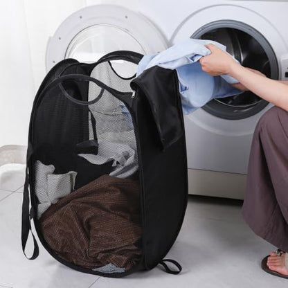 Beige Collapsible Laundry Hamper with Lid & Shoulder Straps - Portable Storage Basket