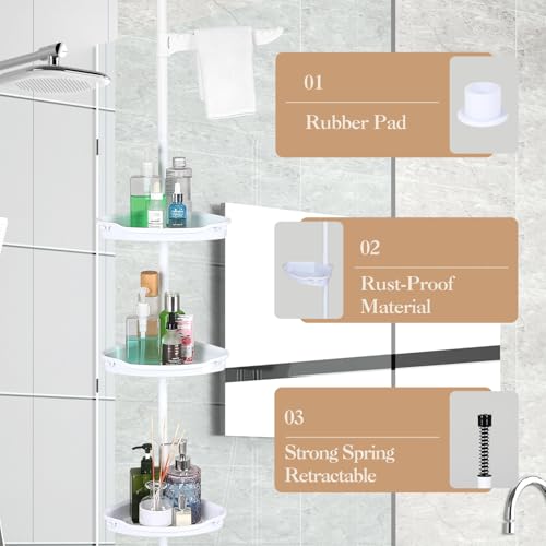 4-Tier Tension Pole Shower Caddy – Adjustable Bathroom Organizer, White