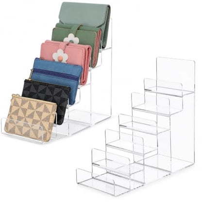 6-Tier Acrylic Wallet Display Stand Clear Organizer for Purses & Accessories