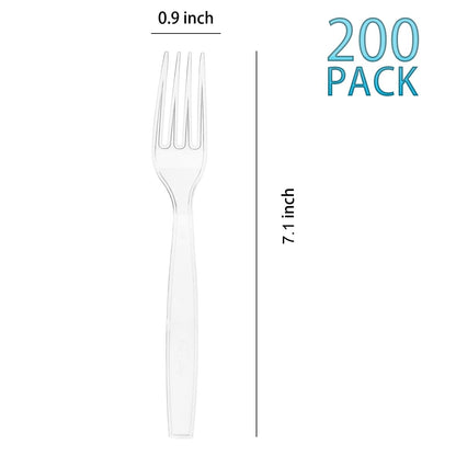 MOACOCK 200 Count Clear Disposable Plastic Forks, Heavy Weight Disposable Forks Plastic Utensils for Parties, Picnics, Big Event, Daily Use