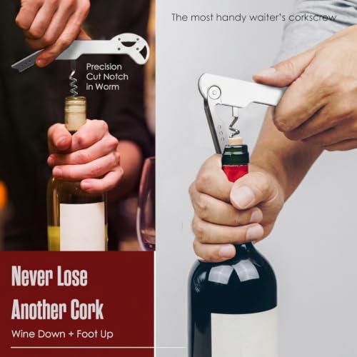 White Wine Opener with Foil Cutter & Lever - 5 1/4" Wine Key for Servers