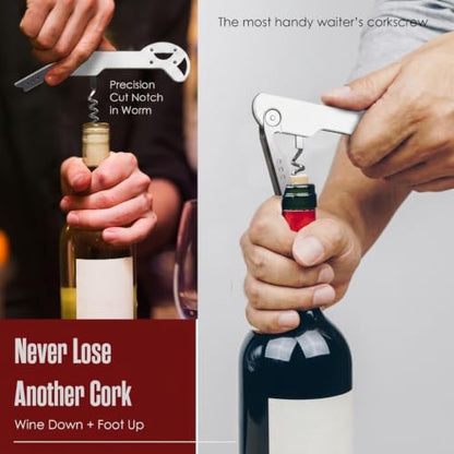 White Wine Opener with Foil Cutter & Lever - 5 1/4" Wine Key for Servers