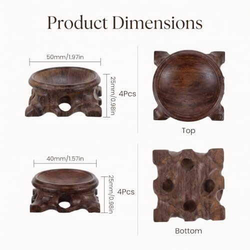 Wood Crystal Sphere Stand Set - Dark Wooden Display Pedestals for Collectibles
