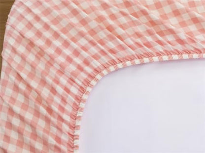 Pink Gingham Zipper Bedding Set for Twin Kids Bed - Blush Pink