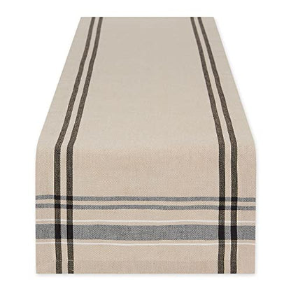 Farmhouse Style Cotton Table Runner 14x108 Inches Taupe Black - DII Collection Taupe/Black
