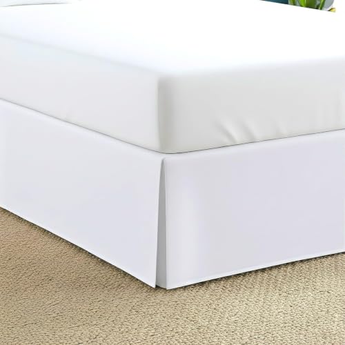 Cal King Bed Skirt 16 Inch Drop White Pleated Box Dust Ruffle - Cotton