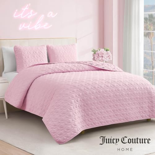 Juicy Couture Luxe Bow 3-Piece Quilt Set Full/Queen Light Pink - Reversible Bedding