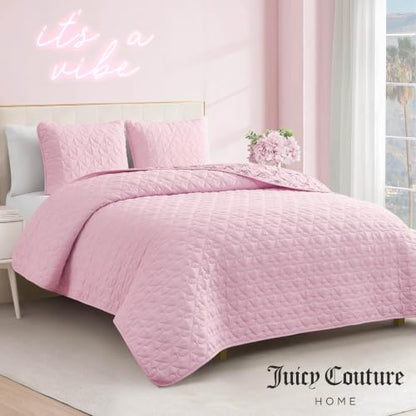 Juicy Couture Luxe Bow 3-Piece Quilt Set Full/Queen Light Pink - Reversible Bedding