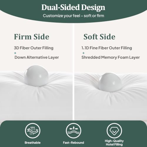 Adjustable Queen Size Bed Pillows Set of 2 - Hotel Luxury Comfort, 3 Heights