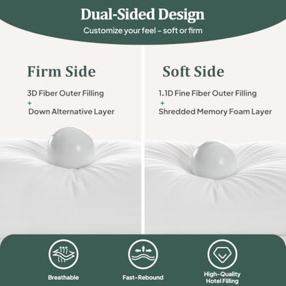 Adjustable Queen Size Bed Pillows Set of 2 - Hotel Luxury Comfort, 3 Heights