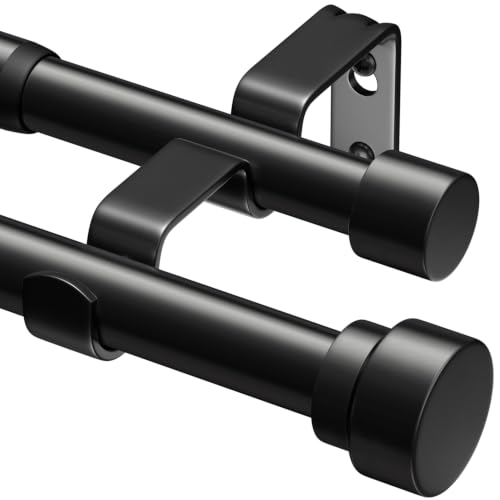 Black Double Curtain Rod 1 Inch Adjustable 16-144 Inches for Windows - Lootkell