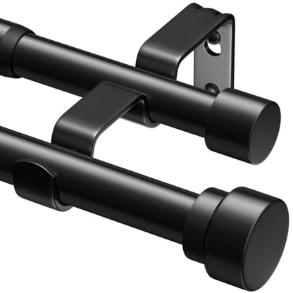 Black Double Curtain Rod 1 Inch Adjustable 16-144 Inches for Windows - Lootkell