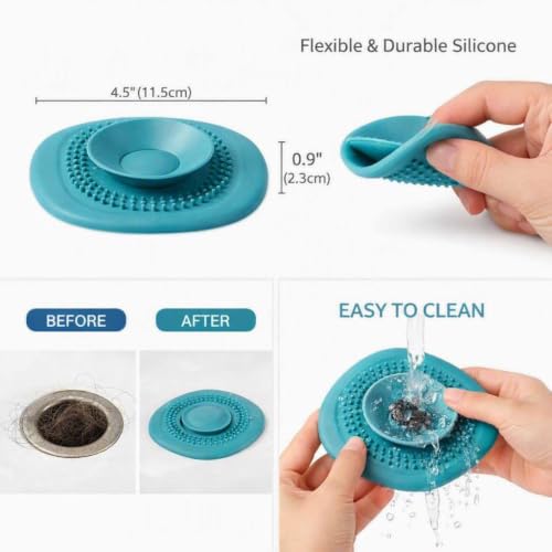 2-in-1 Silicone Shower Drain Cover & Stopper - Hair & Debris Trap
