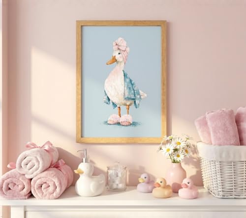 Wood Framed Bathroom Duck Wall Art - Cute Canvas Decor with Variation Bathroom Duck 10"L x 8"W