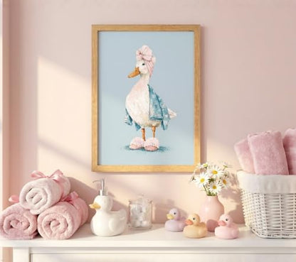 Wood Framed Bathroom Duck Wall Art - Cute Canvas Decor with Variation Bathroom Duck 10"L x 8"W