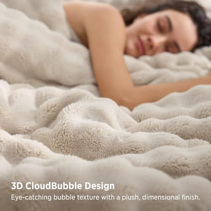 Bedsure King 3D Cloud Bubble Comforter Set Beige - Fluffy Warm Bedding, 3 Pieces