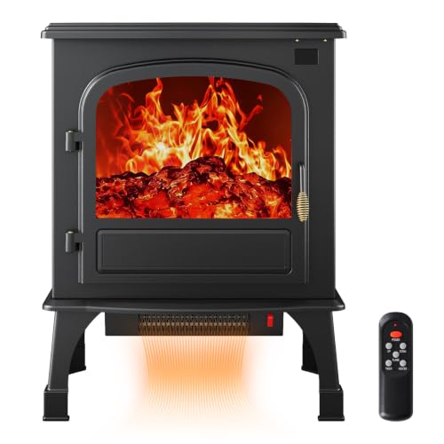 26-Inch Electric Fireplace Heater with Realistic Flame Effect, Freestanding Indoor Stove