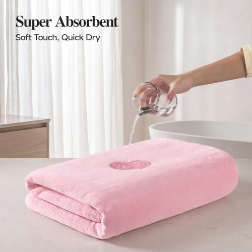 Pink Microfiber Bath Towels Set of 4 - Extra Large 35 x 70 Inches