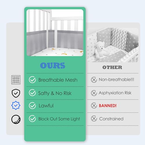 Pink Mesh Crib Liner for 52x28 Full-Size Crib - Breathable Baby Safety Guard - SUVQWJT