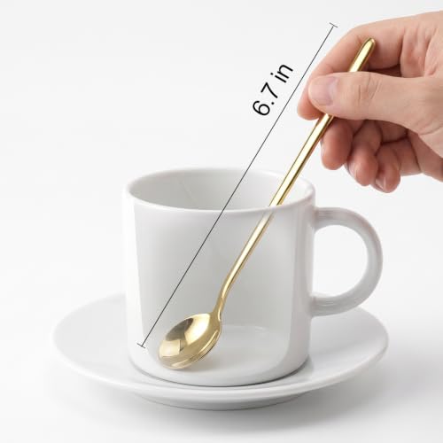 Gold Coffee Spoons Set 4 - 6.7 Inch Long Handle Teaspoons, Stainless Steel