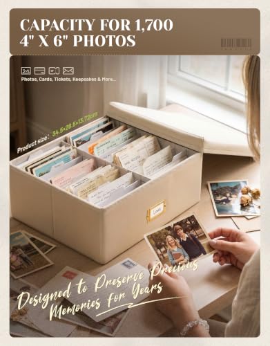 INMAKER Ivory White PU Leather 4x6 Photo Storage Box - Elegant Organizer