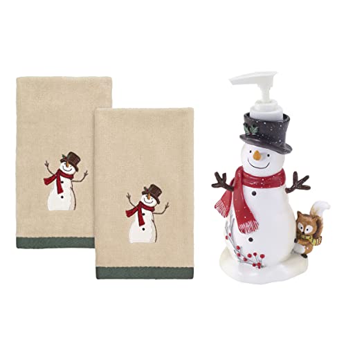 Christmas Bathroom Set with Lotion Pump and Cotton Fingertip Towels