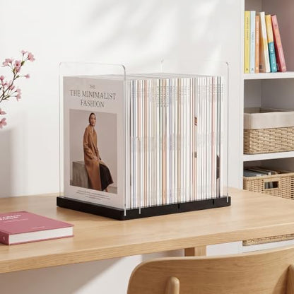 Wood Magazine Holders with Acrylic Dividers - Space-Saving Desk Organizer