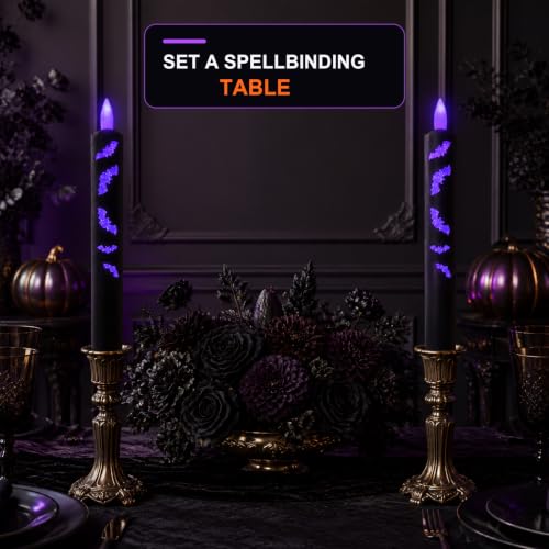 Halloween Flameless Taper Candles with Remote & Timer - Black, 9.8 Inch - Set of 2