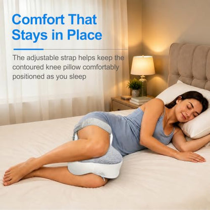 Adjustable Strap Knee Pillow for Side Sleepers - Orthopedic Memory Foam Support