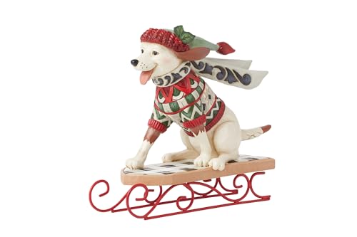Christmas Dog Figurine Sled Dog on Sled Hand-Painted Resin Home Decor