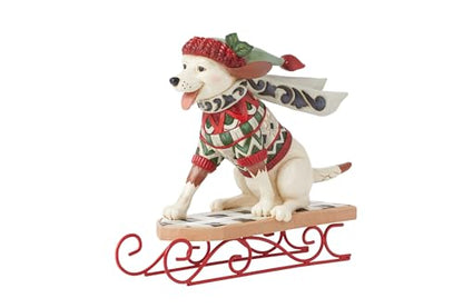 Christmas Dog Figurine Sled Dog on Sled Hand-Painted Resin Home Decor