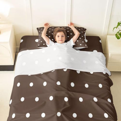 Brown Polka Dot Bed Sheets Set Twin Size Kids Bed Linen with Fitted, Flat & Pillow Sham