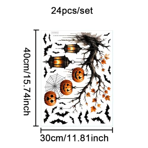 Halloween Window Clings Spooky Pumpkin Lantern Bat Tree Design - Style25