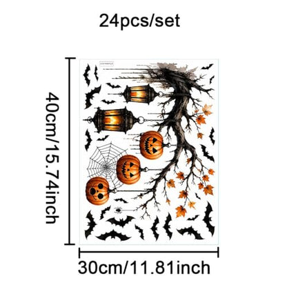 Halloween Window Clings Spooky Pumpkin Lantern Bat Tree Design - Style25