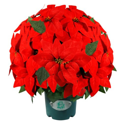 Red Artificial Poinsettia Christmas Plant in Pot - 20 Inch Holiday Decor - UV Resistant Indoor Outdoor