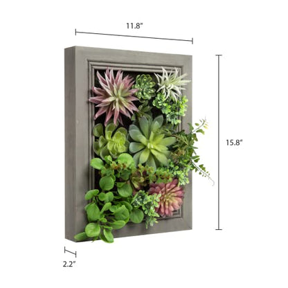 Nattol Hanging Wall Artificial Plants 3D Artificial Succulent Plants Wall Hanging Plants with Rectangle Wooden Frames Faux Plants Greenery for Indoor Wall Decor